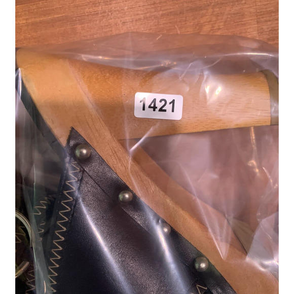 VTG 00s Steve Madden Women Y2K Wooden Platform Clogs Sz 6 Black Leather Studded - Picture 16 of 16